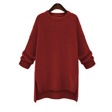 Load image into Gallery viewer, 2019 Winter Midi Long Thick Sweaters for Women New Irregular O-Neck Cute Solid Knitted Pullovers Girls Lady Casual Split Sweater