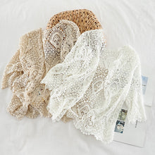 Load image into Gallery viewer, Knitted Shrug Women Bohemian Style Midi Sleeve Lace Open Cardigan Short Knitting Outwear Hollow Out Sweater Geometric Tops