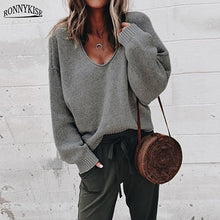 Load image into Gallery viewer, RONNYKISE Sexy V-neck Knitted Sweaters Women Fashion Long Sleeve Casual Tops Autumn Winter Sweaters