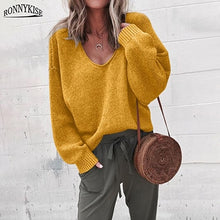 Load image into Gallery viewer, RONNYKISE Sexy V-neck Knitted Sweaters Women Fashion Long Sleeve Casual Tops Autumn Winter Sweaters