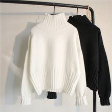 Load image into Gallery viewer, TIGENA Fashion Design Turtleneck Sweater Women Jumper 2019 Winter Loose Long Sleeve Knitted Pullover Sweater Female Black White