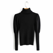 Load image into Gallery viewer, 2019 women fashion turtleneck puff sleeve basic knitting sweater autumn solid color casual slim pullovers chic leisure tops S086