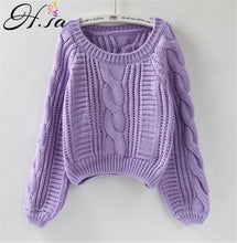 Load image into Gallery viewer, H.SA 2019 Women Winter Clothes Korean Style Pink Pull Jumpers Solid Chic Short Sweater Twisted Pull Femme kawaii Pullover ropa