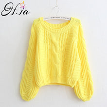 Load image into Gallery viewer, H.SA 2019 Women Winter Clothes Korean Style Pink Pull Jumpers Solid Chic Short Sweater Twisted Pull Femme kawaii Pullover ropa
