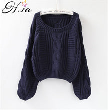 Load image into Gallery viewer, H.SA 2019 Women Winter Clothes Korean Style Pink Pull Jumpers Solid Chic Short Sweater Twisted Pull Femme kawaii Pullover ropa