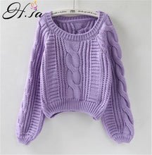 Load image into Gallery viewer, H.SA 2019 Women Winter Clothes Korean Style Pink Pull Jumpers Solid Chic Short Sweater Twisted Pull Femme kawaii Pullover ropa