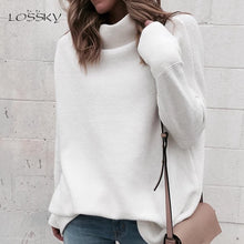 Load image into Gallery viewer, Lossky Long Sleeve Autumn Winter Sweater Women White Knitted Sweaters Pullover Jumper Fashion 2018 Turtleneck Sweater Female