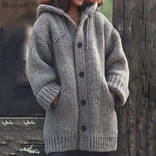 Load image into Gallery viewer, MoneRffi Autumn Winter Women Long Cardigan Solid Oversized Hooded Cardigans Female Keep Warm Sweater Loose Wool Knitted Coat