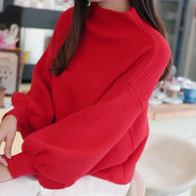 Load image into Gallery viewer, Winter Women Sweaters Fashion red white Turtleneck lantern Sleeve Pullovers Loose Knitted Sweaters Female Jumper Tops 2019