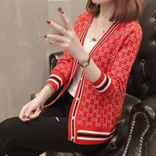 Load image into Gallery viewer, Danjeaner Korean Style Single Breasted Cardigans Womens Sweaters 2018 Winter V-Neck Long Sleeve Fashionable Printed Knitwear