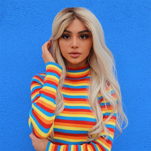 Load image into Gallery viewer, turtleneck fashion rainbow sweaters knitted pullovers women 2018 new winter sweater loose pullover jumpers female