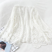 Load image into Gallery viewer, Open Lace Cardigan Crocheted Hollow Out Shrug Female Casual White Flower Floral Open Stitch Women Sweater Loose Knitted Outwear
