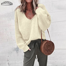 Load image into Gallery viewer, RONNYKISE Sexy V-neck Knitted Sweaters Women Fashion Long Sleeve Casual Tops Autumn Winter Sweaters
