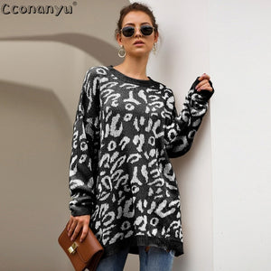 2019 Autumn winter clothing ladies long sweater fashion womens loose pullovers and sweaters leopard print knitted sweater