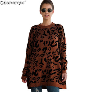 2019 Autumn winter clothing ladies long sweater fashion womens loose pullovers and sweaters leopard print knitted sweater