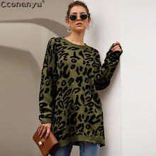 Load image into Gallery viewer, 2019 Autumn winter clothing ladies long sweater fashion womens loose pullovers and sweaters leopard print knitted sweater
