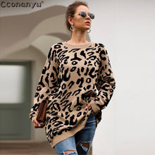 Load image into Gallery viewer, 2019 Autumn winter clothing ladies long sweater fashion womens loose pullovers and sweaters leopard print knitted sweater
