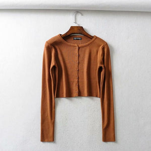 Fall 2019 Knitted Cardigan Button Up Korean Cute Sweaters Cropped Cardigan Women Kawaii Crop Sweater Knitting Top Streetwear