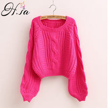 Load image into Gallery viewer, H.SA 2019 Women Winter Clothes Korean Style Pink Pull Jumpers Solid Chic Short Sweater Twisted Pull Femme kawaii Pullover ropa
