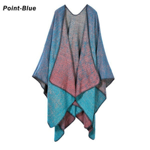 Blanket Scarf Fall Winter Thick Wrap Poncho Women Plaid Travel Shawl Imitation Cashmere Capes National Wind Fork Thicker Cloak