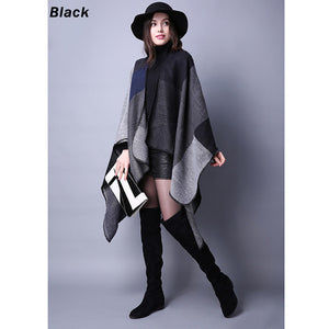 Blanket Scarf Fall Winter Thick Wrap Poncho Women Plaid Travel Shawl Imitation Cashmere Capes National Wind Fork Thicker Cloak