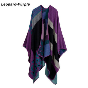 Blanket Scarf Fall Winter Thick Wrap Poncho Women Plaid Travel Shawl Imitation Cashmere Capes National Wind Fork Thicker Cloak