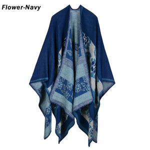 Blanket Scarf Fall Winter Thick Wrap Poncho Women Plaid Travel Shawl Imitation Cashmere Capes National Wind Fork Thicker Cloak