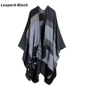 Blanket Scarf Fall Winter Thick Wrap Poncho Women Plaid Travel Shawl Imitation Cashmere Capes National Wind Fork Thicker Cloak