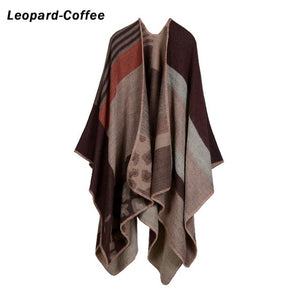 Blanket Scarf Fall Winter Thick Wrap Poncho Women Plaid Travel Shawl Imitation Cashmere Capes National Wind Fork Thicker Cloak