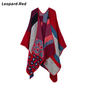 Blanket Scarf Fall Winter Thick Wrap Poncho Women Plaid Travel Shawl Imitation Cashmere Capes National Wind Fork Thicker Cloak