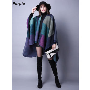 Blanket Scarf Fall Winter Thick Wrap Poncho Women Plaid Travel Shawl Imitation Cashmere Capes National Wind Fork Thicker Cloak