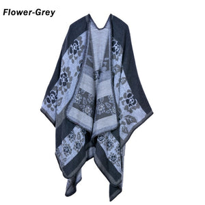 Blanket Scarf Fall Winter Thick Wrap Poncho Women Plaid Travel Shawl Imitation Cashmere Capes National Wind Fork Thicker Cloak