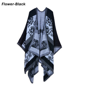 Blanket Scarf Fall Winter Thick Wrap Poncho Women Plaid Travel Shawl Imitation Cashmere Capes National Wind Fork Thicker Cloak