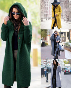 Long Cardigan Women Autumn Winter Solid Oversized Hooded Cardigans Female Keep Warm Sweater Loose Wool Knitted Coat