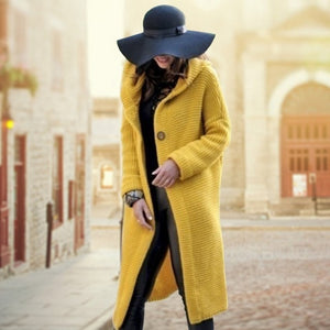 Long Cardigan Women Autumn Winter Solid Oversized Hooded Cardigans Female Keep Warm Sweater Loose Wool Knitted Coat