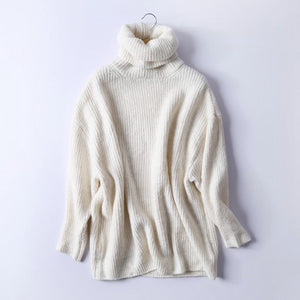 REJINAPYO Women Oversize Basic Knitted Turtleneck Sweater Female Solid Turtleneck Collar Pullovers Warm 2019 New Arrival