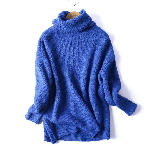 REJINAPYO Women Oversize Basic Knitted Turtleneck Sweater Female Solid Turtleneck Collar Pullovers Warm 2019 New Arrival