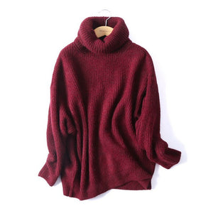 REJINAPYO Women Oversize Basic Knitted Turtleneck Sweater Female Solid Turtleneck Collar Pullovers Warm 2019 New Arrival