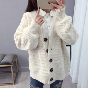 women sweater 2019 Harajuku chunky Knitted Cardigan Loose  Single-breasted Solid Color Knit Cardigan Sweater Coat