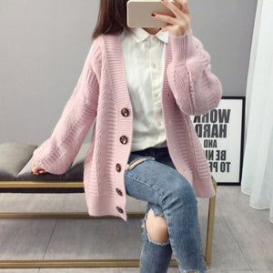 women sweater 2019 Harajuku chunky Knitted Cardigan Loose  Single-breasted Solid Color Knit Cardigan Sweater Coat