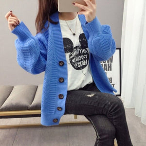 women sweater 2019 Harajuku chunky Knitted Cardigan Loose  Single-breasted Solid Color Knit Cardigan Sweater Coat