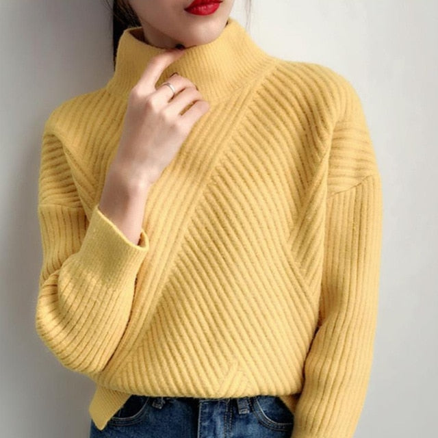 2020 6 Colors Women Autumn Winter Sweater Knitted Black White Yellow Female Sweaters Turtleneck Ladies Pullover Jumper Pull trui