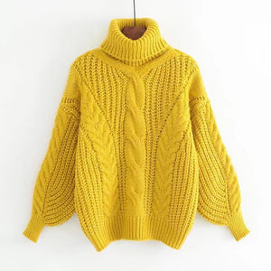 Turtleneck Sweater Women's Autumn Winter Pullover High Elasticity Knitted Casual Twist Warm Sweaters Long Sleeve Yellow sweater