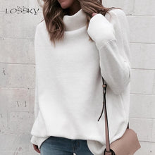 Load image into Gallery viewer, Lossky Long Sleeve Autumn Winter Sweater Women White Knitted Sweaters Pullover Jumper Fashion 2018 Turtleneck Sweater Female
