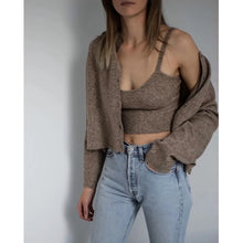 Load image into Gallery viewer, ZA 2020 spring new women&#39;s solid khaki cardigan knitted sweater Casual two pieces set fashion streetwear sexy female tops
