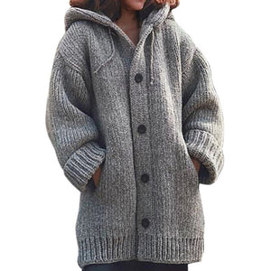 MoneRffi Autumn Winter Women Long Cardigan Solid Oversized Hooded Cardigans Female Keep Warm Sweater Loose Wool Knitted Coat