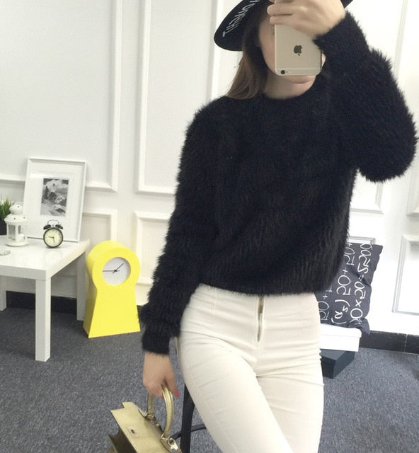 2016 New Winter Casual Sweater Women Long Sleeve Loose Thick  Turtleneck Pullovers  Female Solid Mohair Ladies' Sweater Coat