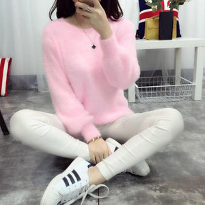 2016 New Winter Casual Sweater Women Long Sleeve Loose Thick  Turtleneck Pullovers  Female Solid Mohair Ladies' Sweater Coat