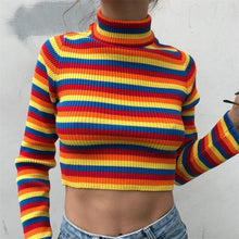 Load image into Gallery viewer, turtleneck fashion rainbow sweaters knitted pullovers women 2018 new winter sweater loose pullover jumpers female
