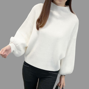 Winter Women Sweaters Fashion red white Turtleneck lantern Sleeve Pullovers Loose Knitted Sweaters Female Jumper Tops 2019